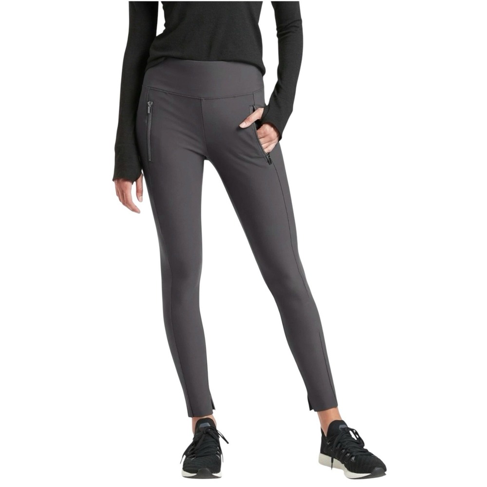Athleta Stellar Tight Leggings Anthracite Grey XS High Rise Zip Pockets